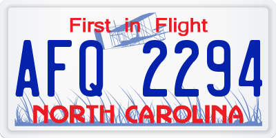 NC license plate AFQ2294