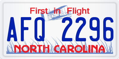 NC license plate AFQ2296