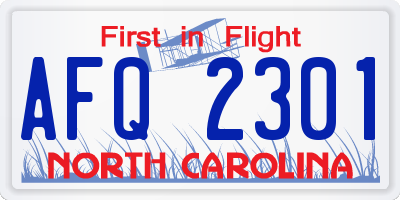 NC license plate AFQ2301