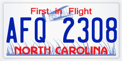 NC license plate AFQ2308