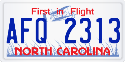 NC license plate AFQ2313