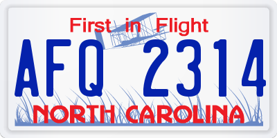 NC license plate AFQ2314