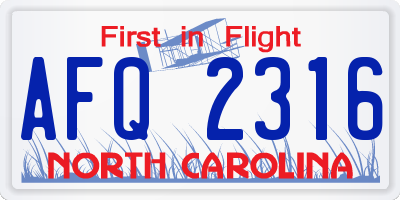 NC license plate AFQ2316
