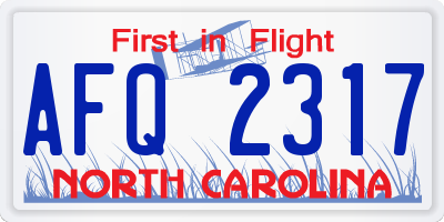NC license plate AFQ2317