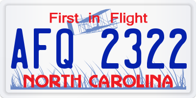 NC license plate AFQ2322