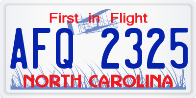 NC license plate AFQ2325