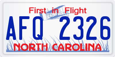 NC license plate AFQ2326