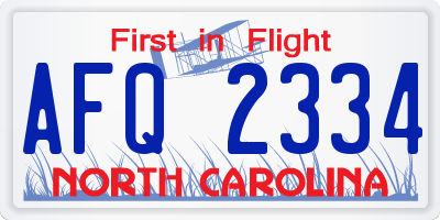 NC license plate AFQ2334