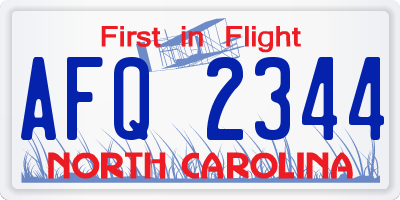 NC license plate AFQ2344