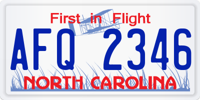 NC license plate AFQ2346