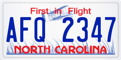 NC license plate AFQ2347