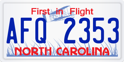 NC license plate AFQ2353