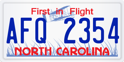 NC license plate AFQ2354