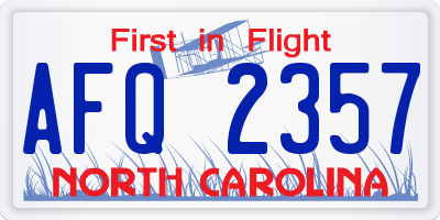 NC license plate AFQ2357