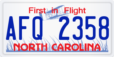 NC license plate AFQ2358