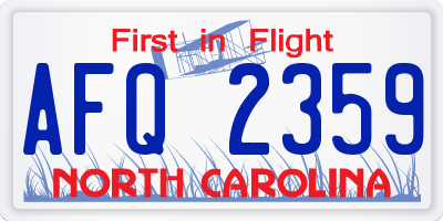 NC license plate AFQ2359
