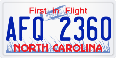 NC license plate AFQ2360