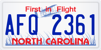NC license plate AFQ2361