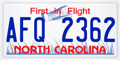 NC license plate AFQ2362