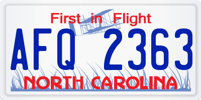 NC license plate AFQ2363