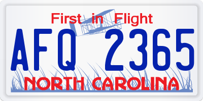 NC license plate AFQ2365