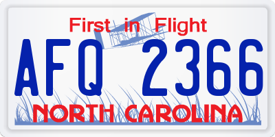 NC license plate AFQ2366