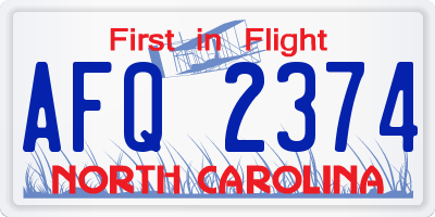 NC license plate AFQ2374