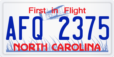 NC license plate AFQ2375