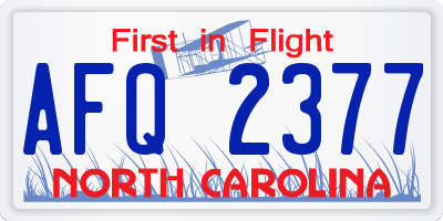 NC license plate AFQ2377