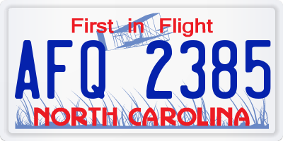 NC license plate AFQ2385