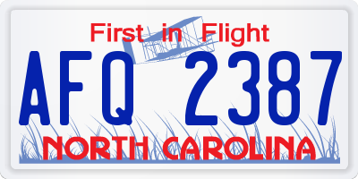 NC license plate AFQ2387