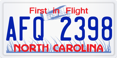 NC license plate AFQ2398