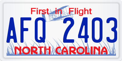 NC license plate AFQ2403