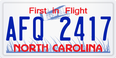 NC license plate AFQ2417