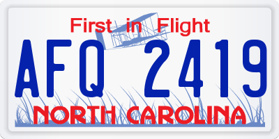 NC license plate AFQ2419