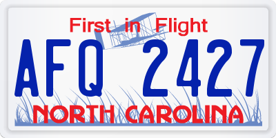 NC license plate AFQ2427
