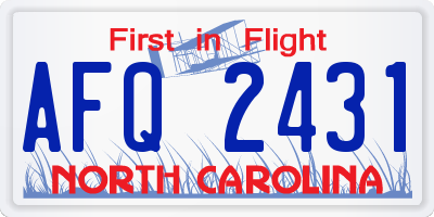 NC license plate AFQ2431