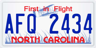 NC license plate AFQ2434