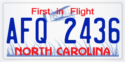 NC license plate AFQ2436