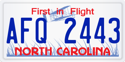 NC license plate AFQ2443