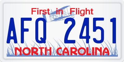 NC license plate AFQ2451