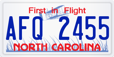 NC license plate AFQ2455