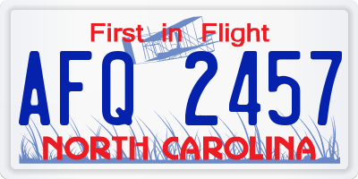 NC license plate AFQ2457
