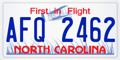 NC license plate AFQ2462