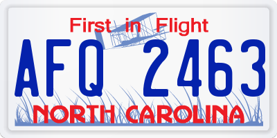 NC license plate AFQ2463