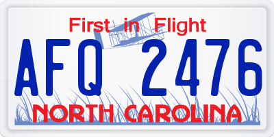 NC license plate AFQ2476