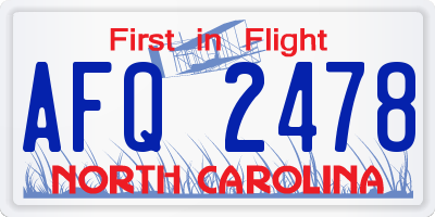 NC license plate AFQ2478