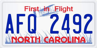 NC license plate AFQ2492