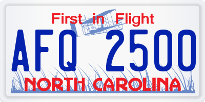 NC license plate AFQ2500