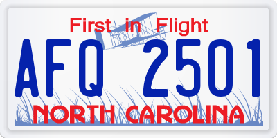 NC license plate AFQ2501